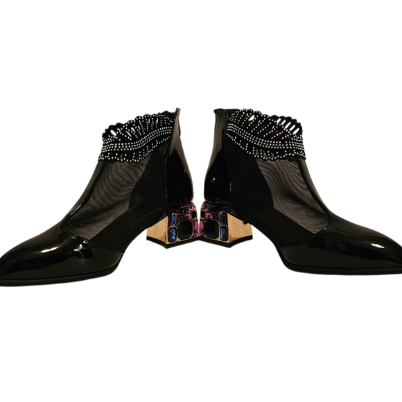 Black Rhinestone Gem Heel Ankle Boots Sz 38 (7.5 US) Party Prom Glam Whimsigoth‎ - Picture 8 of 9